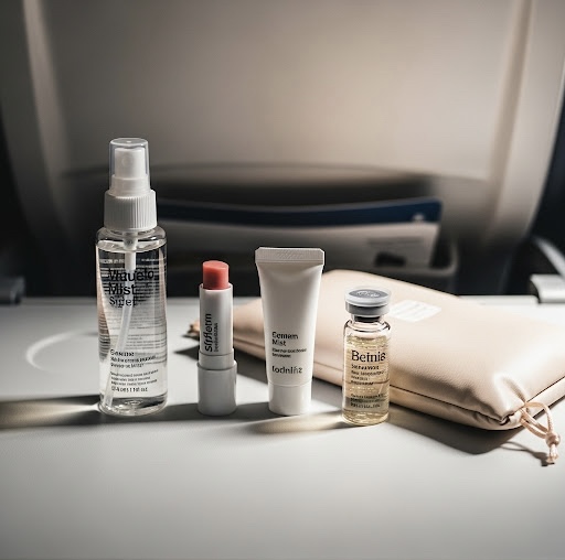 Produits K-beauty en cabine – brume, crème, sérum et baume à lèvres pour le visage