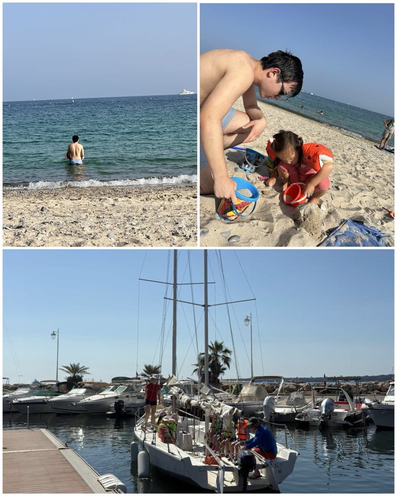 Plage à Cannes avec les enfants, jeux de sable et voilier – routine d’été et peau sensible