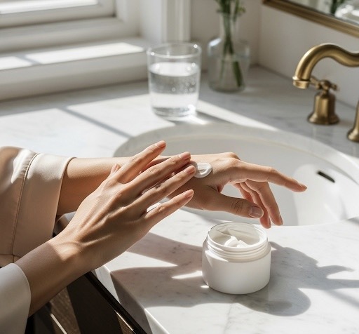 Application du masque de nuit coréen Sulwhasoo – soin hydratant et apaisant pour peau sèche et fatiguée