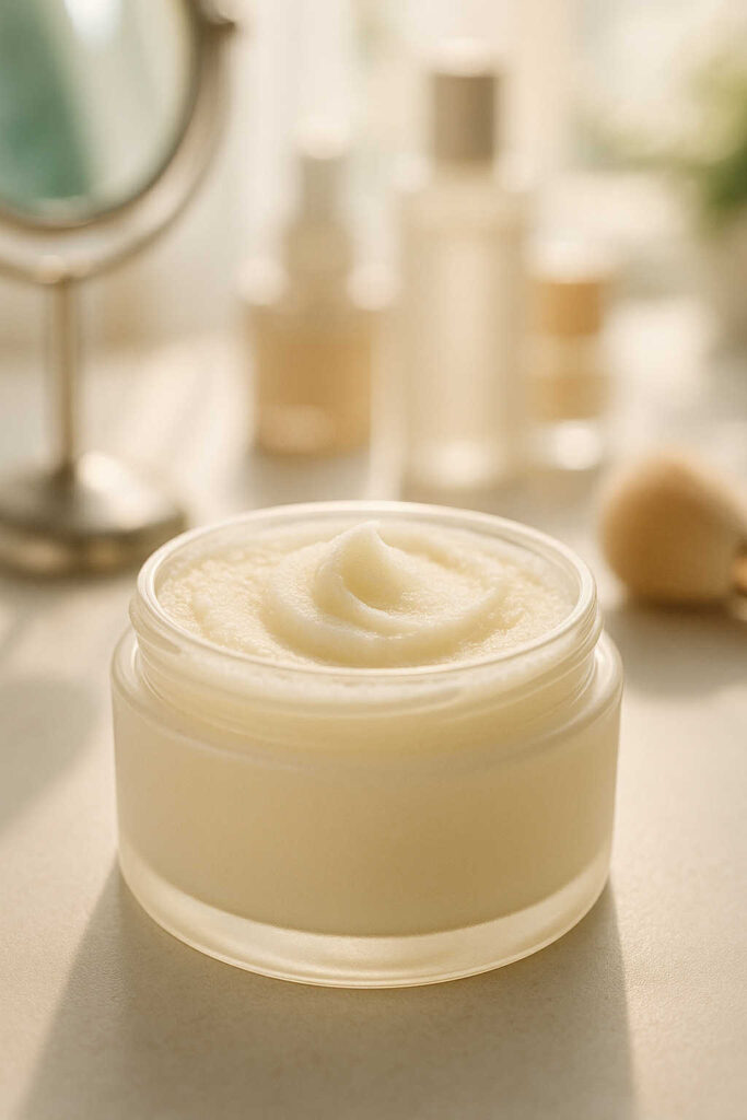 Pot ouvert du Heimish All Clean Balm mis en avant, texture sorbet crémeuse sous lumière naturelle