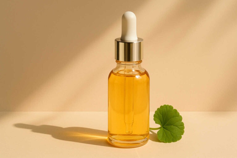 sérum coréen à la niacinamide avec texture dorée et extrait de centella