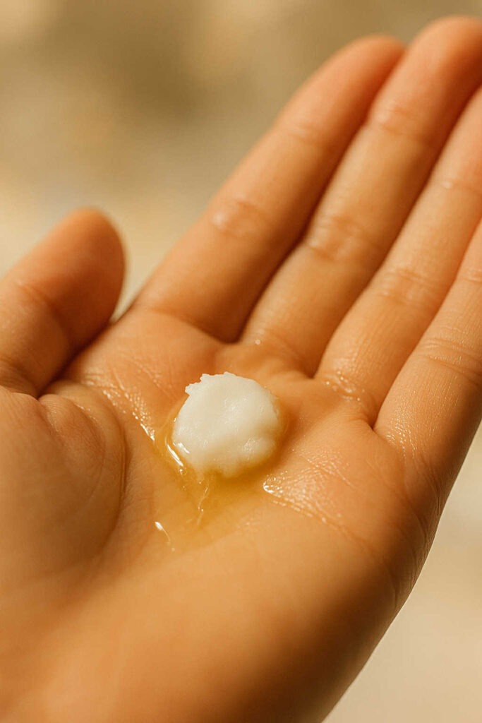 Texture fondante du Heimish All Clean Balm qui fond en huile sur la peau