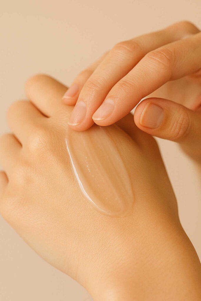 texture base maquillage coréenne appliquée sur la main